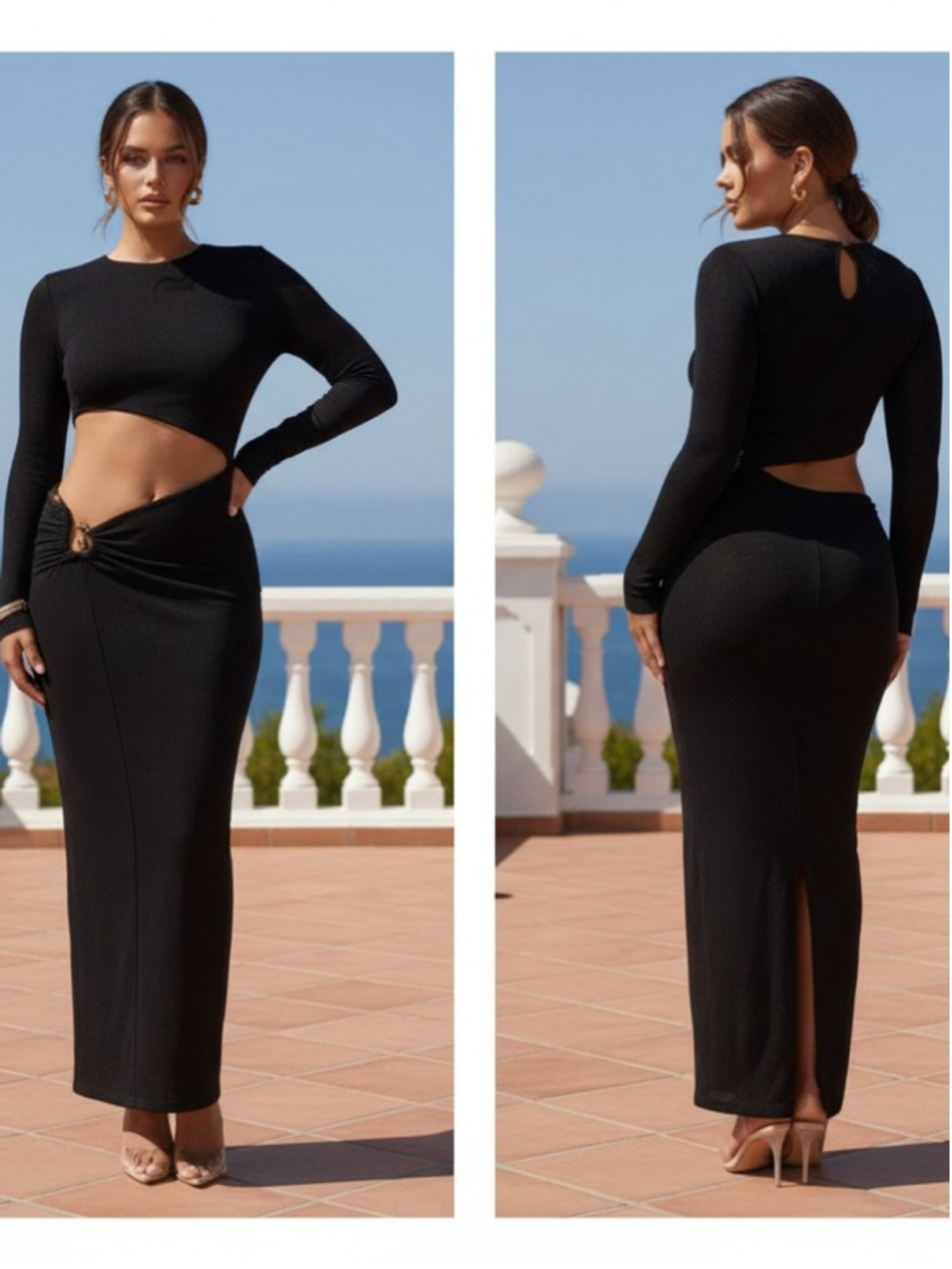 JLUXLABEL Summer Romance Cutout Side Long Sleeve Maxi Dress Black Size Large NEW - Picture 5 of 16